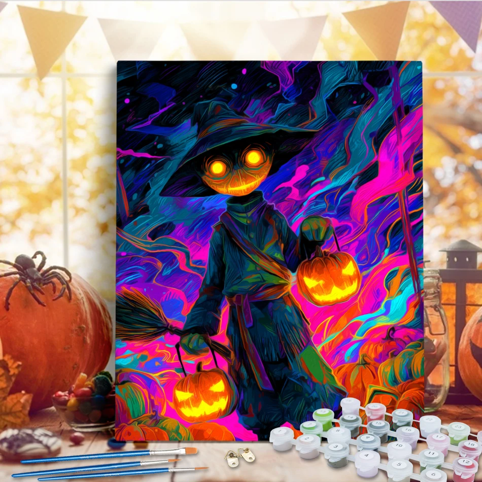 

RUOPOTY Painting By Numbers Draw Halloween Abstract Scarecrow Handicraft Diy Crafts Acrylic Paints Canvas Decorative Paintings