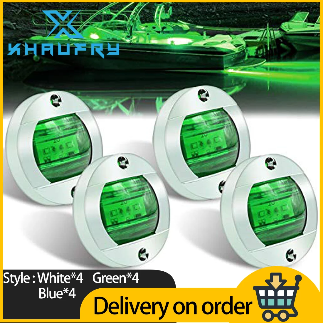 4 Pcs Green White Blue LED Night Fishing Lights Courtesy Lights Deck Lights  Marine Boat Led Lights