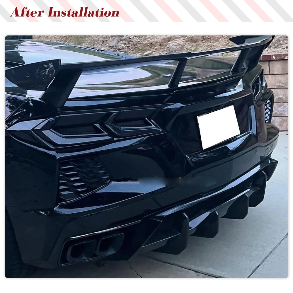 Gloss Black Rear Bumper Diffuser for Chevy Corvette C8 Stingray 2020-2023 FRP Rear Lower Bumper Lip Diffuser Spoiler Body Kits