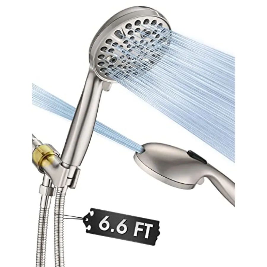 

Ручная душевая лейка высокого давления с 10 режимами, 5-дюймовая съемная насадка, удлиненный шланг из нержавеющей стали 79 дюймов, регулируемый кронштейн