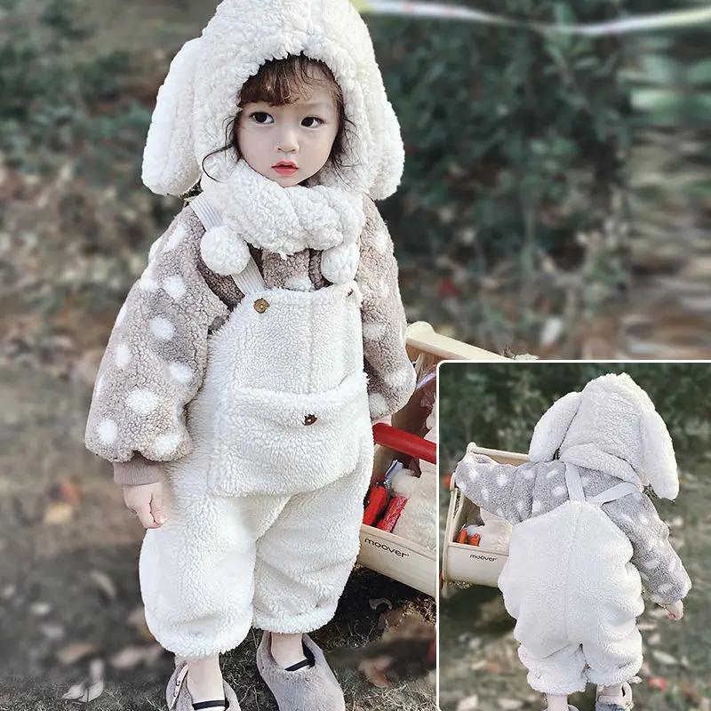 

Baby Boys Girls Children Winter Autumn Kids Fashion casual Outdoor Dot Pullover Top +Pocket Jumpsuit overalls Pants 2Pcs Suits