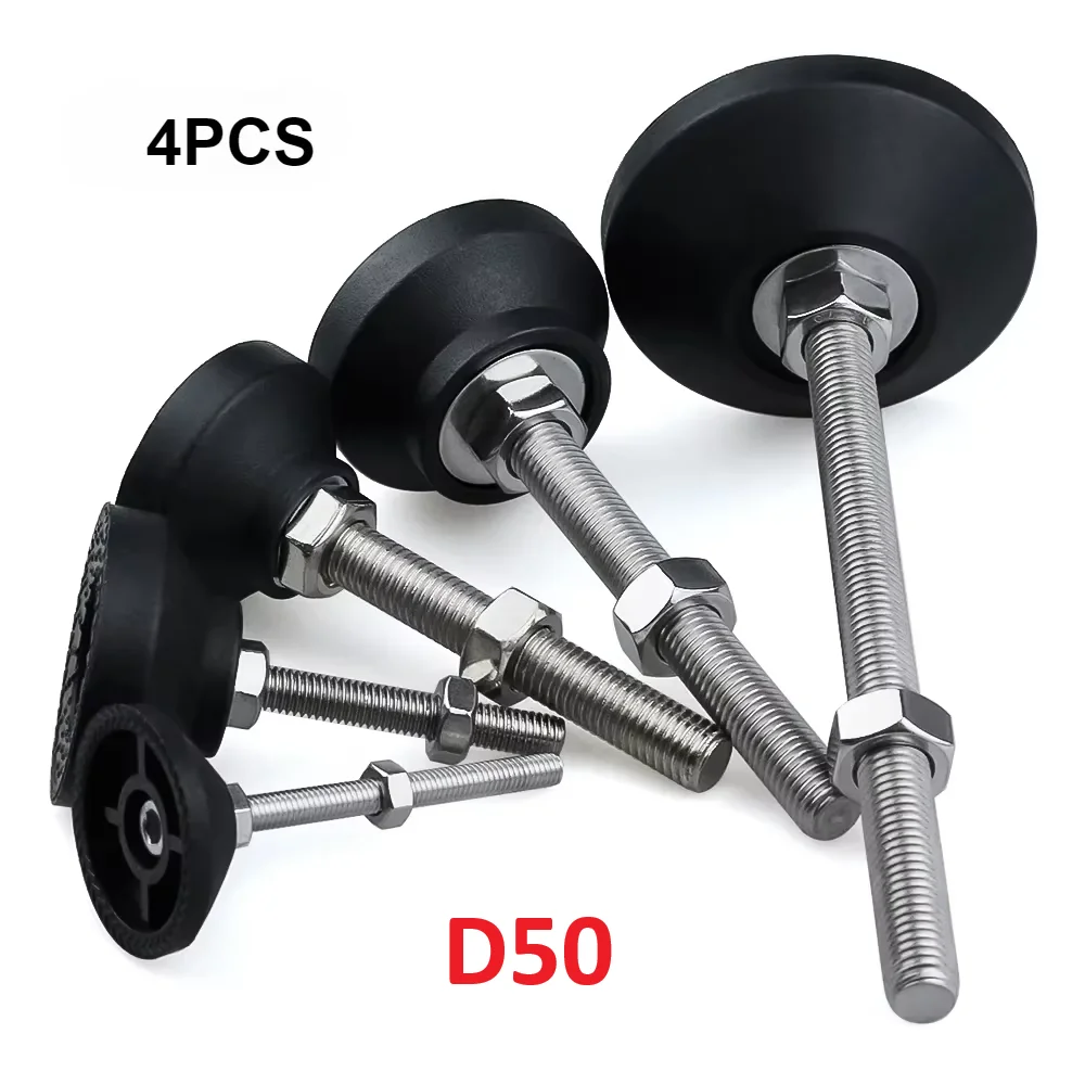 4Pcs/Lot Adjustable Lathe Leg Dia 50mm Thread Type Adjustable Levelling Feet Swivel Base Articulating Legs M8/M10/M12 Furniture