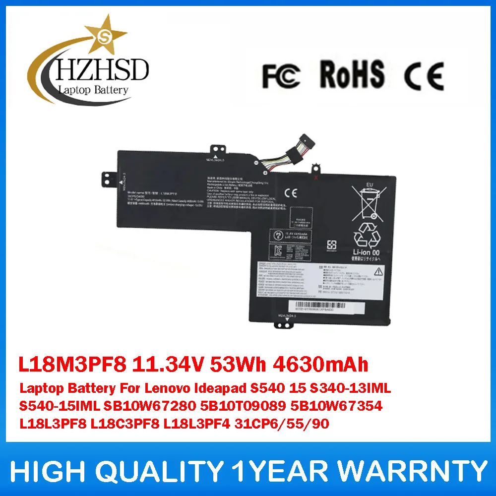 

L18M3PF8 11.34V 53Wh 4630mAh Laptop Battery For Lenovo Ideapad S540 15 S340-13IML S540-15IML SB10W67280 5B10T09089 5B10W67354