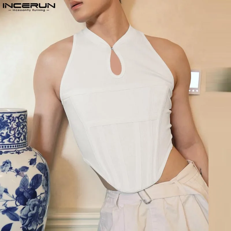 INCERUN Stylish New Mens Tops Deconstruction Waistband Design Vests Casual Streetwear Male Solid Simple Hot Sale Tank Tops S-3XL