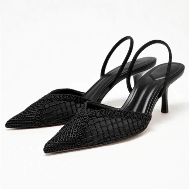 Sandali con tacco intrecciato in rete Donna Punta a punta sexy Cinturino posteriore Tacchi alti sottili Scarpe comode ed eleganti firmate per le donne Décolleté