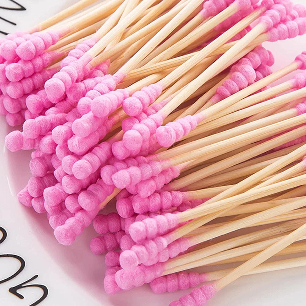 100PCS Disposable Cleansing Cotton Sticks Double Head Dust-free Swabs Ear Pick Cotton Buds With  Thread Makeup Tool Accessories