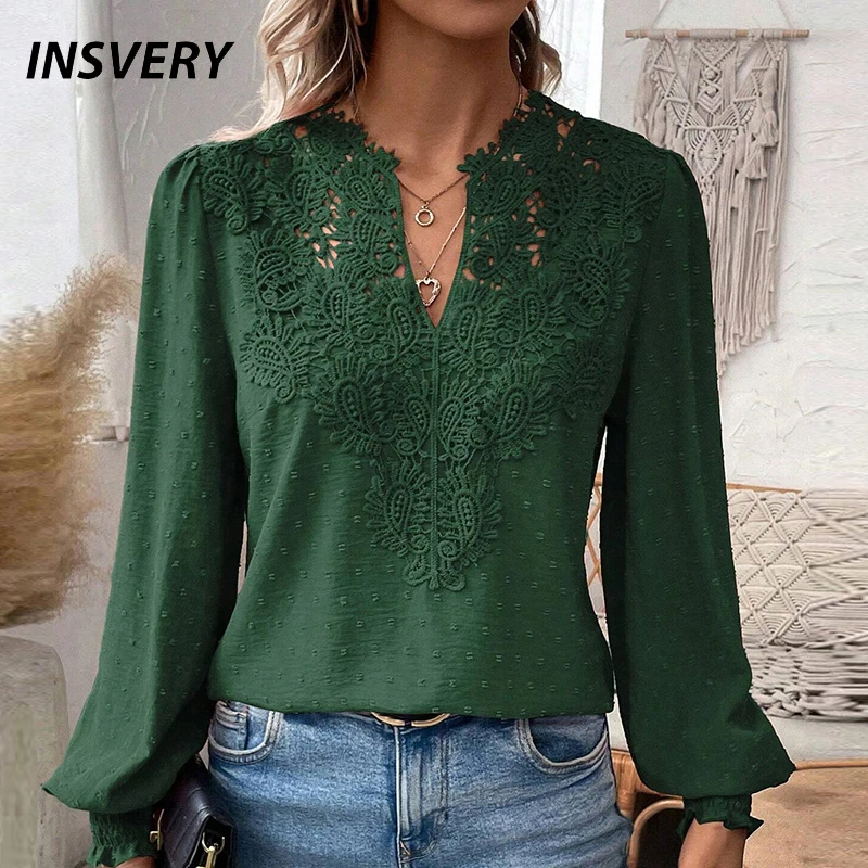 Elegant Women Long Sleeve Blouses Shirts V Neck Loose Office Blouses Tops Autumn Fashion Shirt Pullover