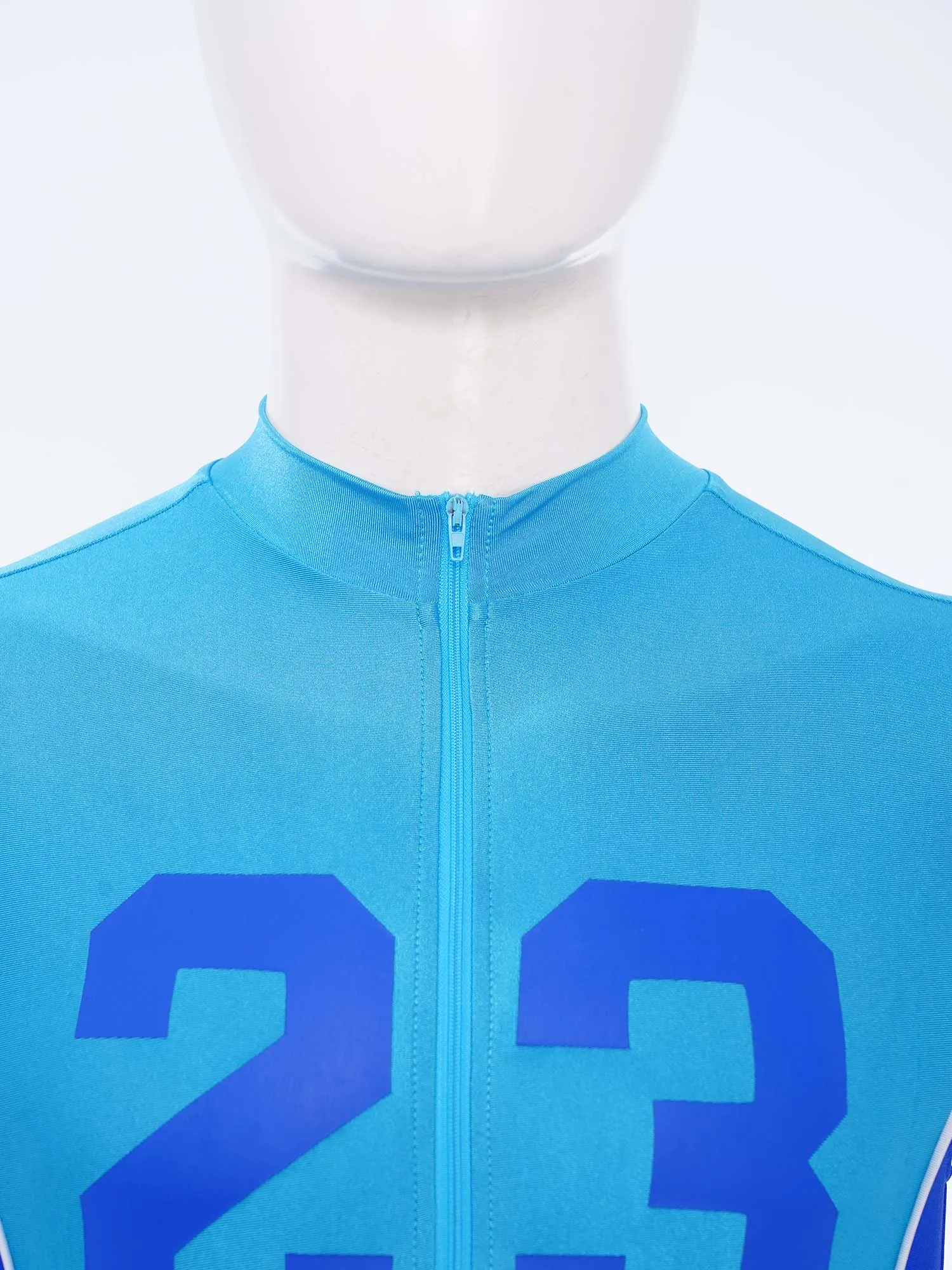 Einteiliger Badeanzug-Body für Herren, ärmellos, mit Reißverschluss vorne, Nummern bedruckt, Farbblock-Trikot für Radfahren, Laufen, Workout, Übung