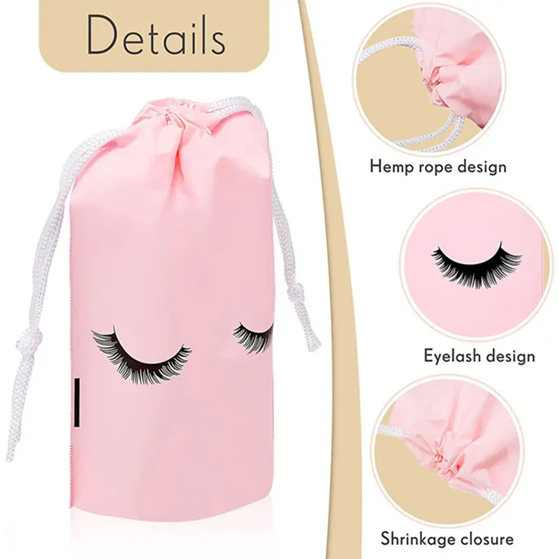 20Pcs Lash Bags for Clients Pink Drawstring Aftercare Bags Eva Plastic Eyelash Extensions Makeup Cosmetic Travel Pouch