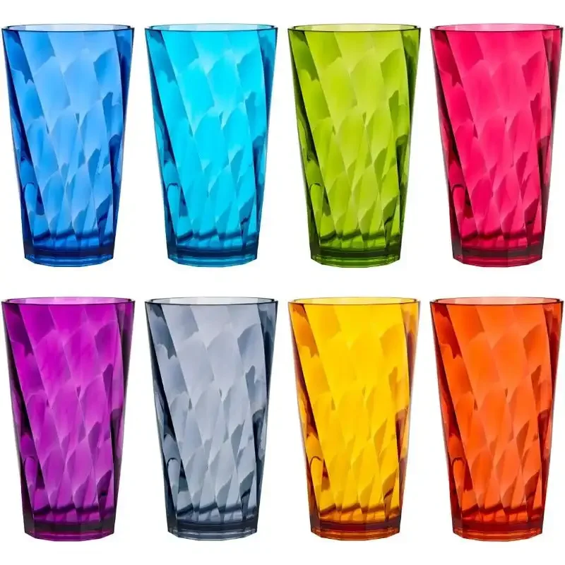 Optix Plastic Reusable Drinking Glasses (Set of 8) 20oz Water Cups in Jewel Tone Colors |  Tumblers,Dishwasher Safe