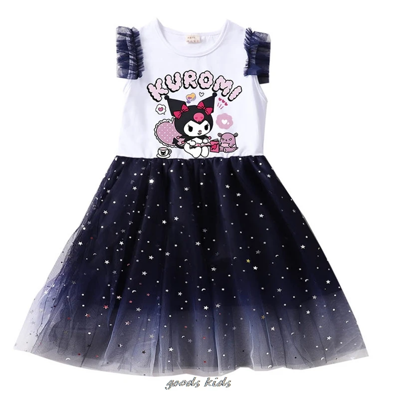 Lovely Kuromi Melody Print Dress Clothes Baby Girls Casual Dresses with Small Bag Kids Cartoon Wedding Party Princess Vestidos