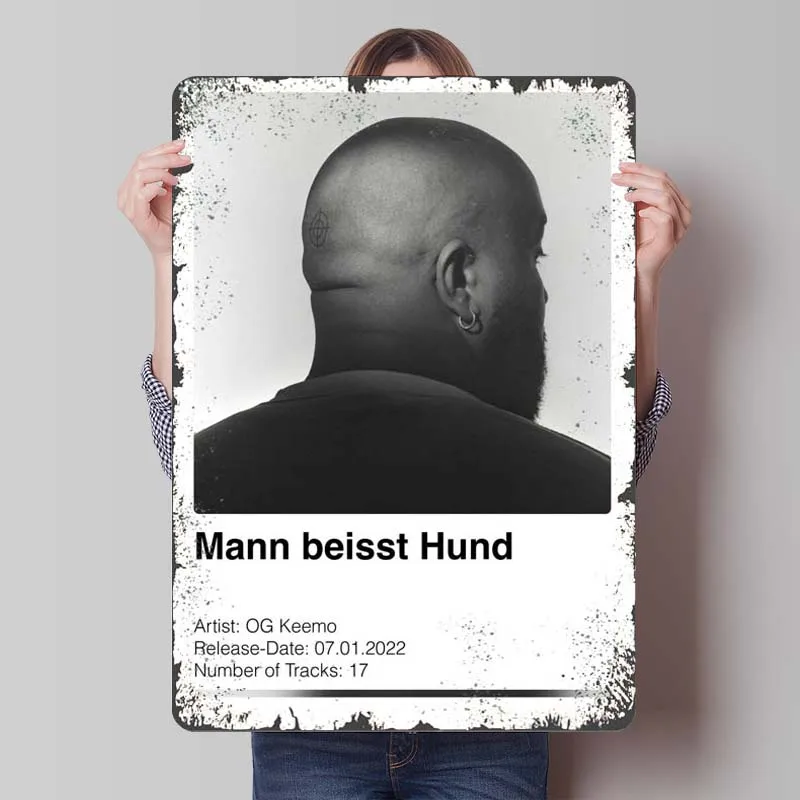 OG Keemo Mann Beisst Hund Rapper Metal Sign Music Poster Wall Art of Murals Tinplate Signs for Wall Art Decoration Interior Room