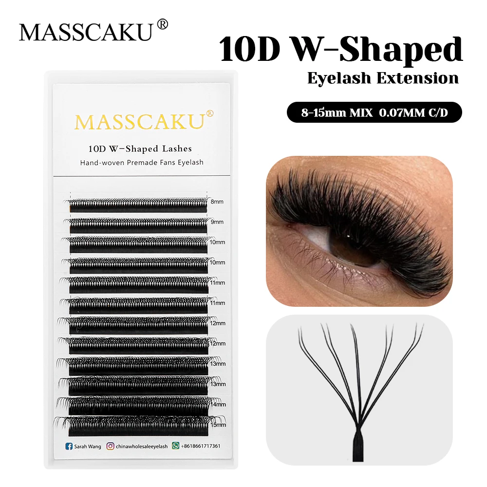 New Style MASSCAKU 12 Lines Wispy 6D/8D/9DWW Shaped Eyelash 8-15mm Mix Length 3D Effect Premade Volume Fans Lash Easy to Grip