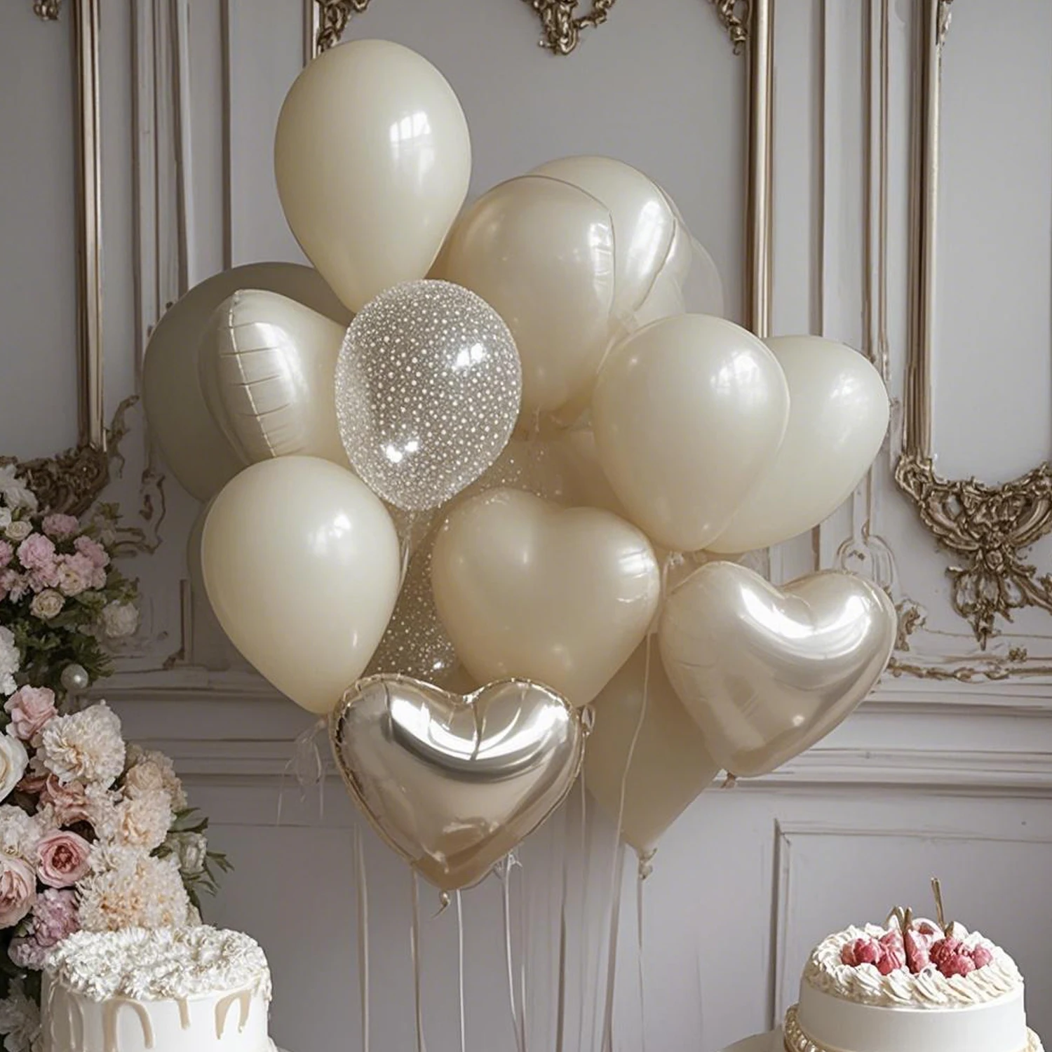 Sandweißes Latex-Partyballon-Set, herzförmige Aluminiumfolienballons, Muttertag, Geburtstag, Hochzeit, Saison, Babyparty-Dekoration – Detail 3