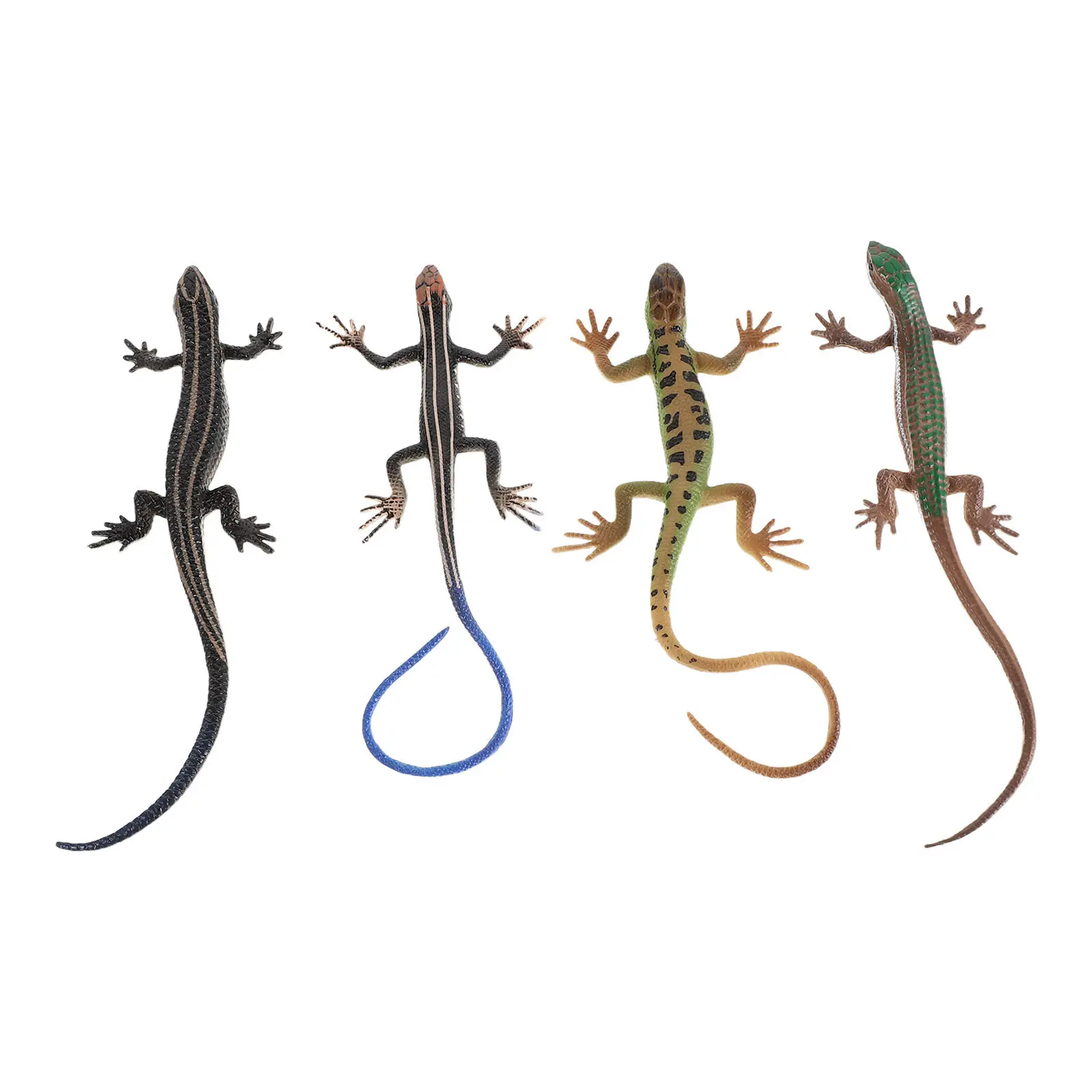 

Набор из 4 реалистичных пластиковых фигурок ящериц: натуральные текстуры, яркие цвета, для декора рабочего стола, изучения природы, походов, класса, изучения рептилий