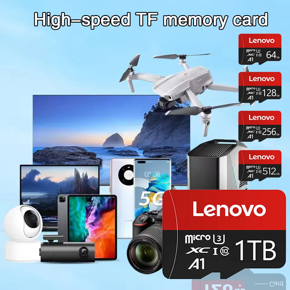 Lenovo 1TB Memory Micro Card SD Class 10 High Speed 4K Video TF Flash SD Cards 256GB 128GB 64GB TF Card for Phones Camera Drone