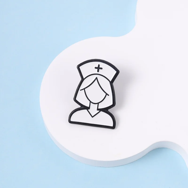 Nurse Minimalist Black White Line Art Enamel Pin Medical Professionals Nurse Metal Brooch Coat Badge Jewelry Gift for Friends