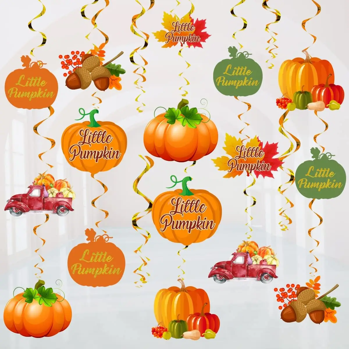 

Little Pumpkin Hanging Swirl Fall Baby Shower Decorations Maple Leaf Streamers Autumn Thanksgiving Hanging Ceiling Decor