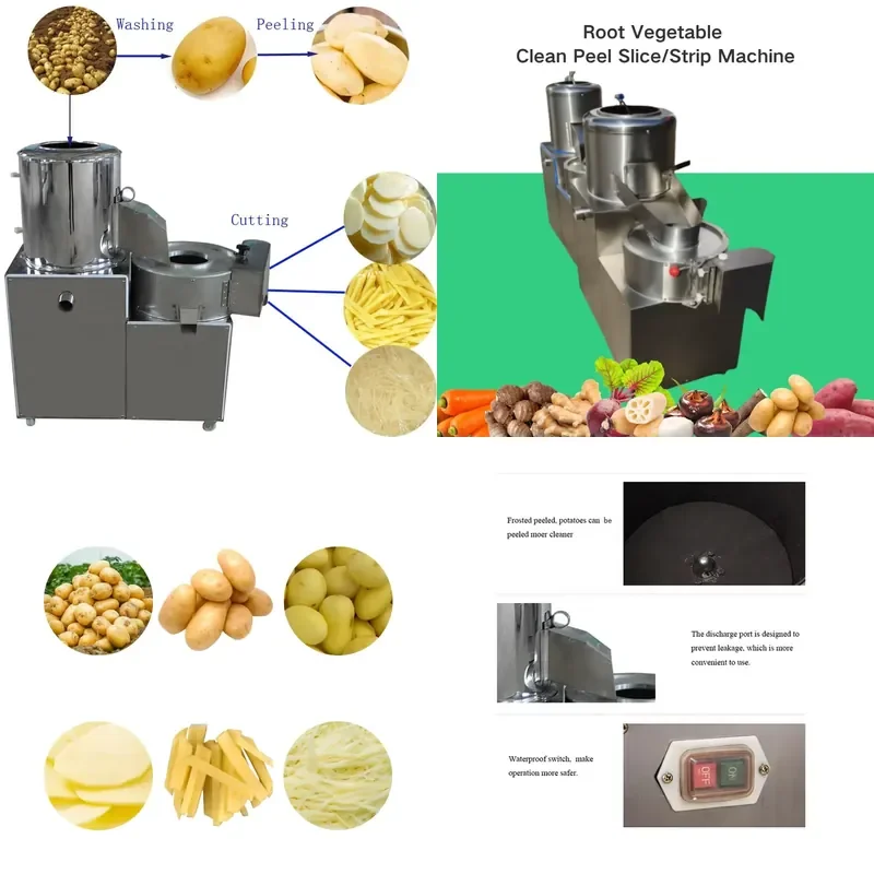 Potato Cleaning Peeling and Cutting Machine Lotus Leaf Slicer Carrot Potato Peeler Cleaner Cutter for Kitchen Vegetable