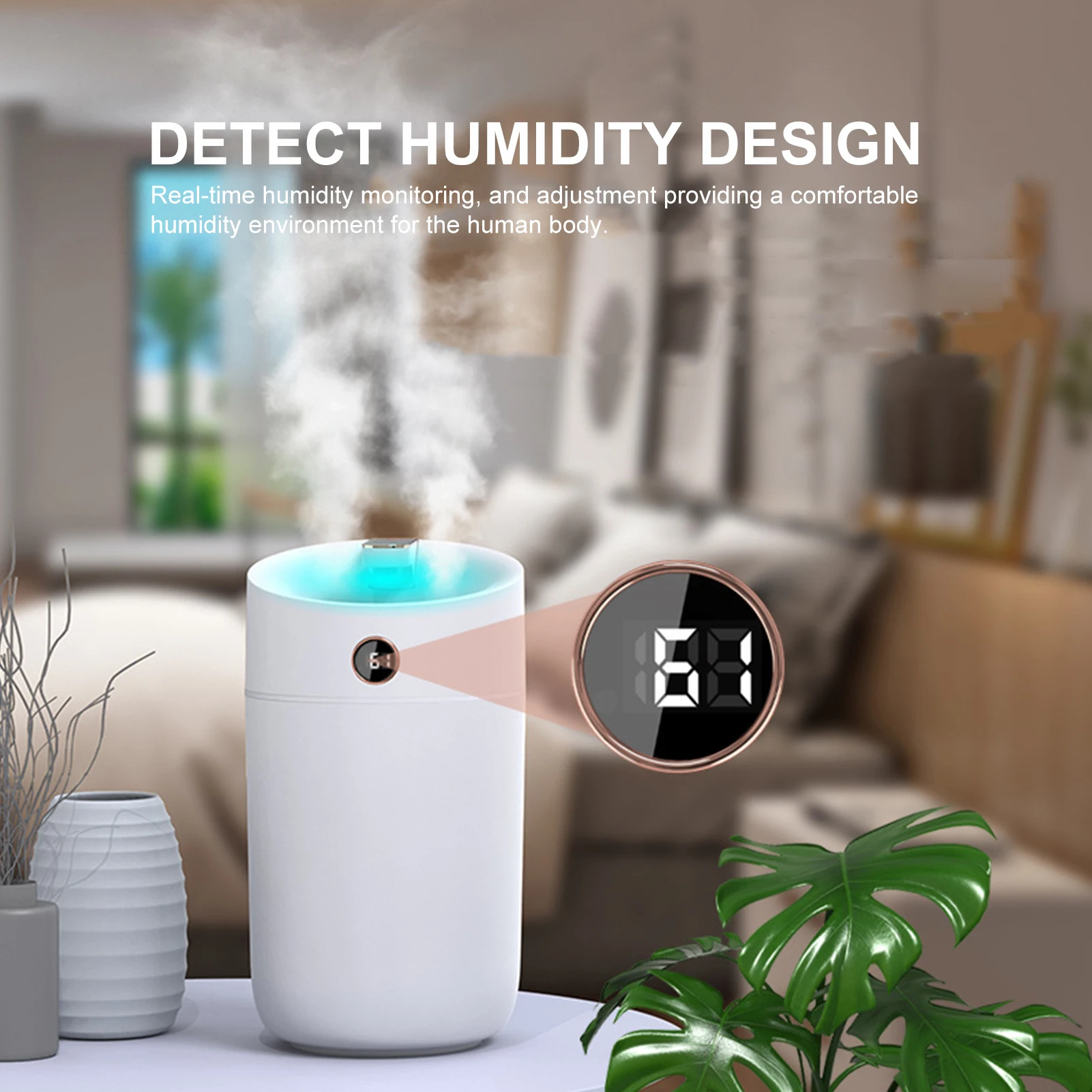 3L Mist Humidifier Diffuser with Humidity Display Double Nozzle Cool Mist Humidifier Quiet Colorful Night Light Humidifier