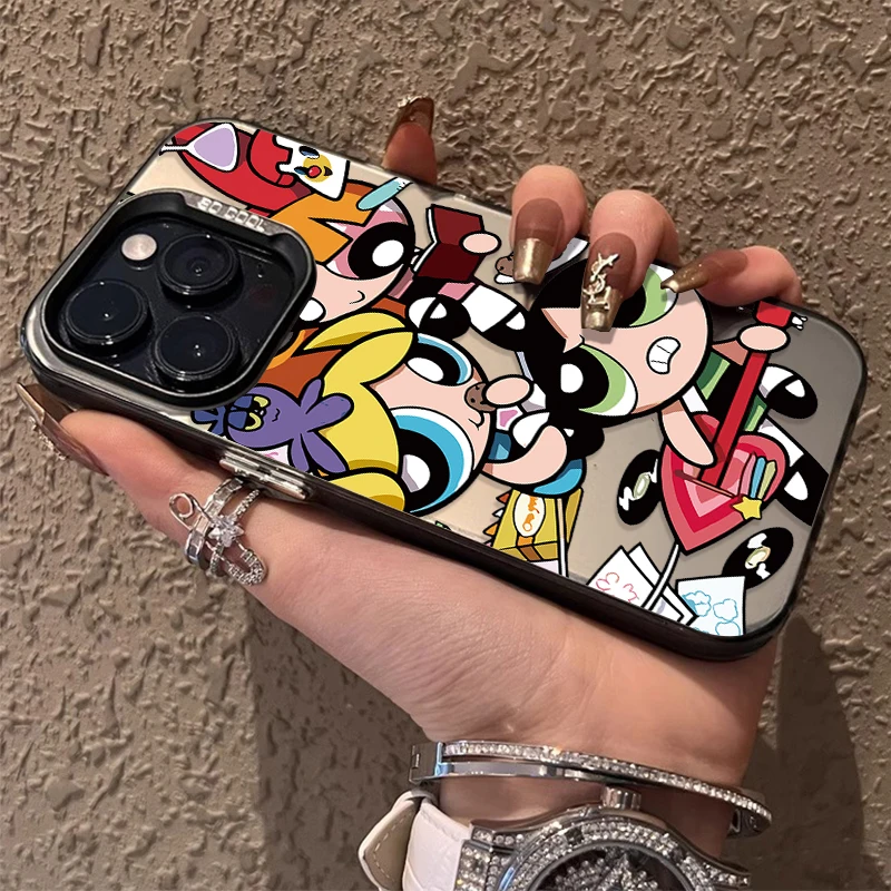 حافظة لطيفة للفتيات من P-Powerpuff لهاتف آيفون 17 16 15 14 13 12 11 Pro Max Plus 17 Air 16E X XR XS Max غطاء ممتص للصدمات صلب #4