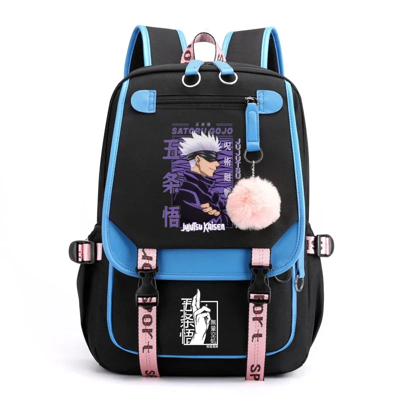 Beliebte Anime Satoru Gojo Harajuku Muster Rucksack Teenager Mode Outdoor Reiß verschluss Rucksack USB große Kapazität Rucksäcke