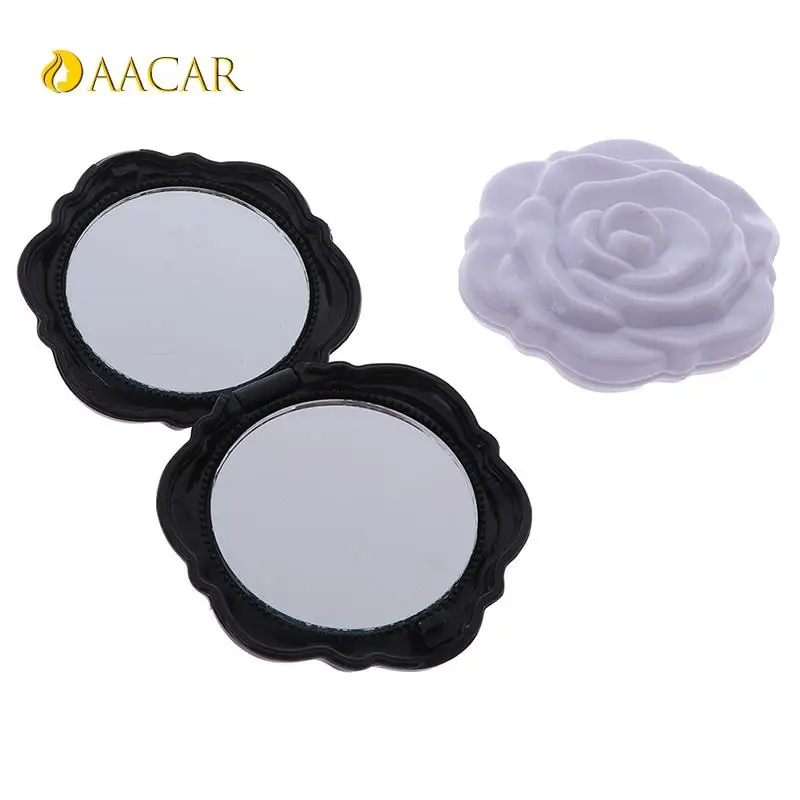 Espejo de maquillaje compacto para niñas, espejo de bolsillo único, portátil, doble cara, Mini flor rosa, regalo