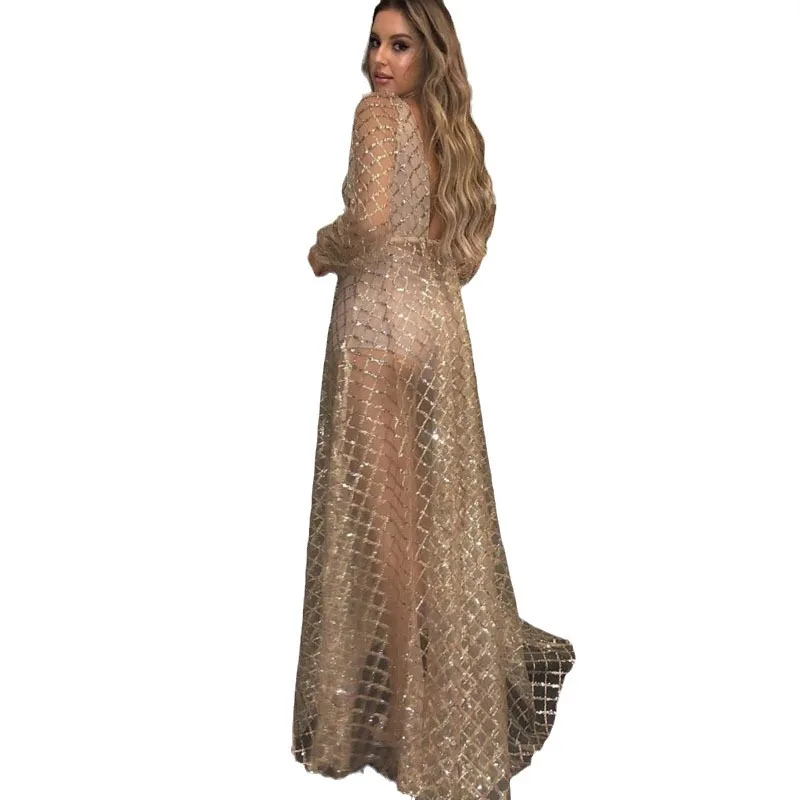 Sexy évider v-ne Bal Dr Gold Emed taille moyenne a-ligne jupe longue Sve banlieue Sle printemps nouveauté