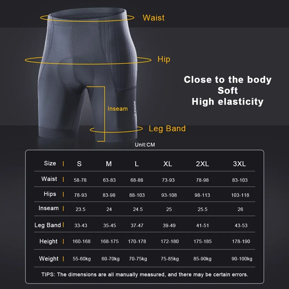 X-TIGER Men\'s Cycling Shorts with 2 Pockets Blasting Cotton Pad Bike Shorts Reflective Anti Slip Leg Grips Bicycle Shorts