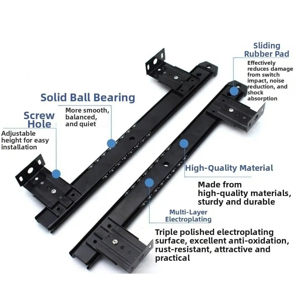 2PCS New Ball Bearing Drawer Runners Full Extension Side Mounting Pull Out Tray Low-Noise Adjustable Drawer Glides CCabinet