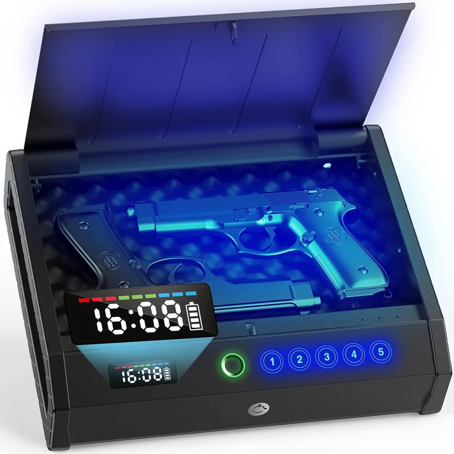 Steel Pistol Gun Safe Box With Screen High-security Anti-Theft Fingerprint Password Key Unlock Ammo Box Safe Security Box