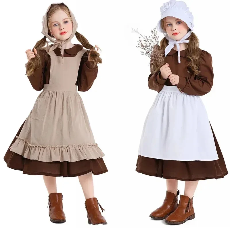 

♥AA Pilgrim Girl Village Farm Pioneer Prairie Maid Victorian Poor Cosplay Costume Colonial Orphan Outfits New 2026