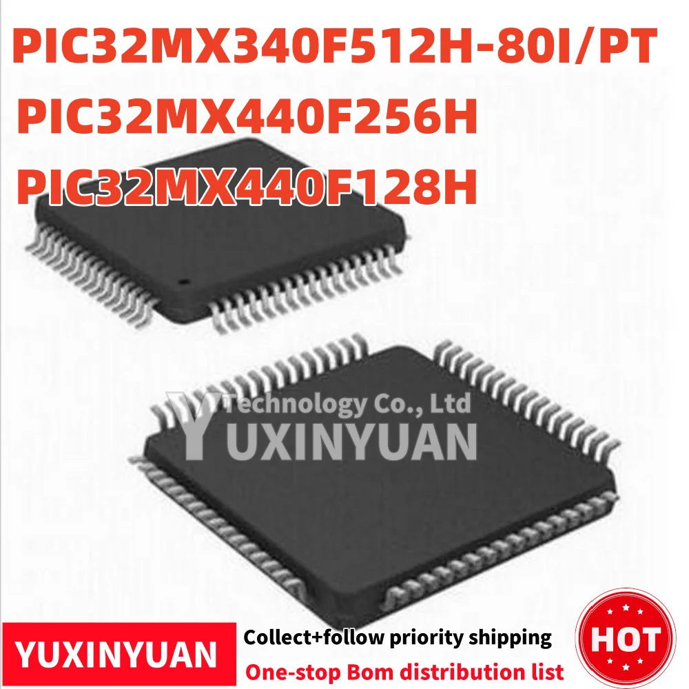 5PCS/LOT 100%Brand New Original  PIC32MX340F512H-80I/PT QFP64  PIC32MX440F256H PIC32MX440F128H   32BIT 512KB  FLASH YUXINYUAN