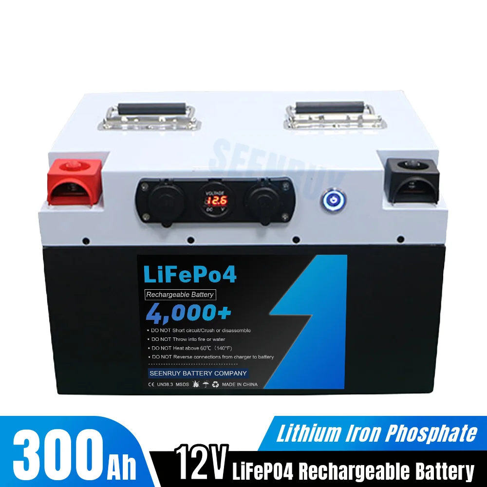 12V 300Ah Lifepo4 Battery Pack Lithium Iron Phosphate Built-in BMS Bluetooth with USB  Socket for Solar Energy RV Campers