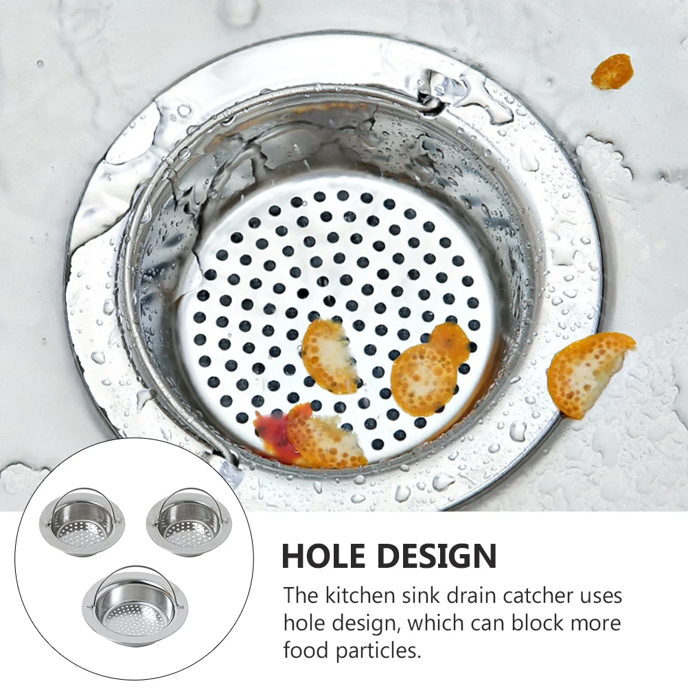 

3Pcs Stainless Steel Sink Strainers Kitchen Sink Waste Filter Easy Wash Mirror Finish Long Time Use Kitchen Supply