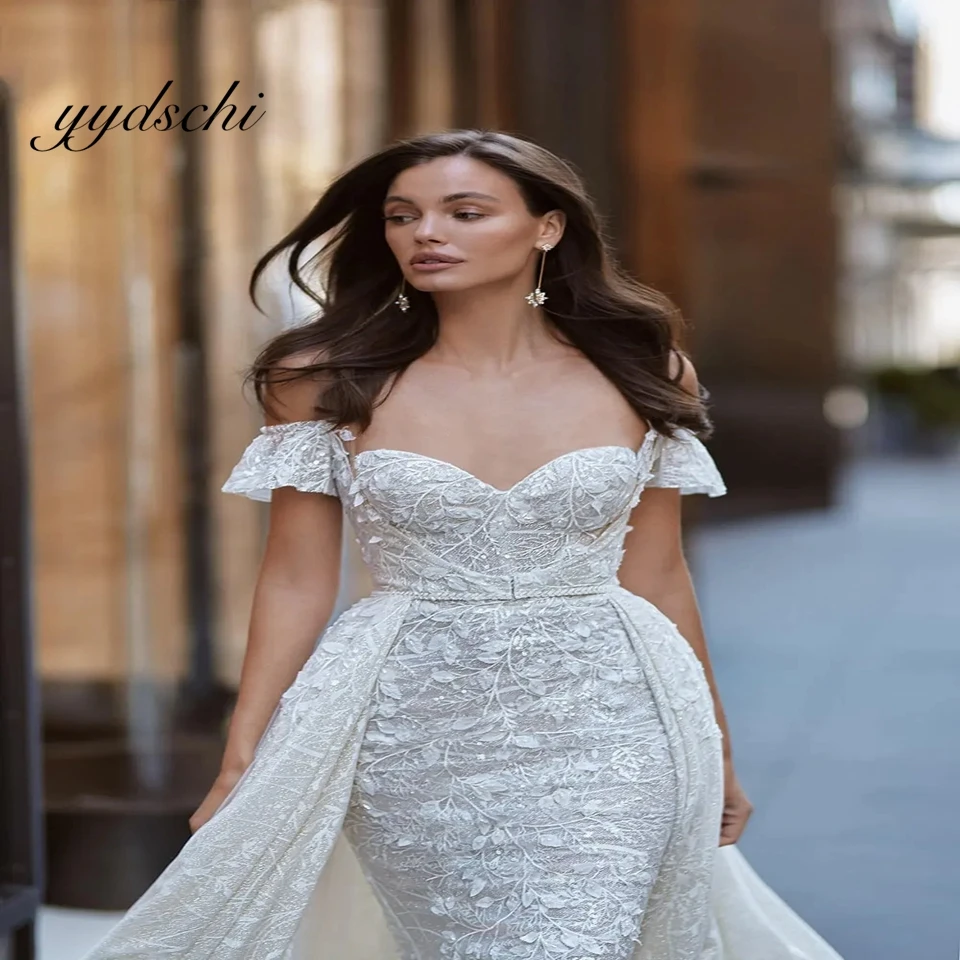 تخصيص مثير قارب الرقبة يزين LaceSimple حورية البحر فساتين الزفاف للنساء 2024 ذيل محكمة فستان زفاف Vestidos De Novia