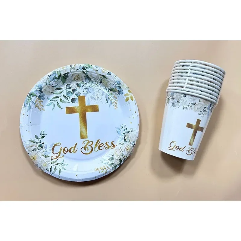 Disney Baby Communion Party Decoration Flower Cross Disposable Tableware Set