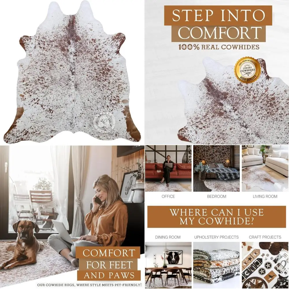 

Authentic Salt and Pepper Brown White Cowhide Rug - Modern Animal Skin Floor Covering for Living Spaces