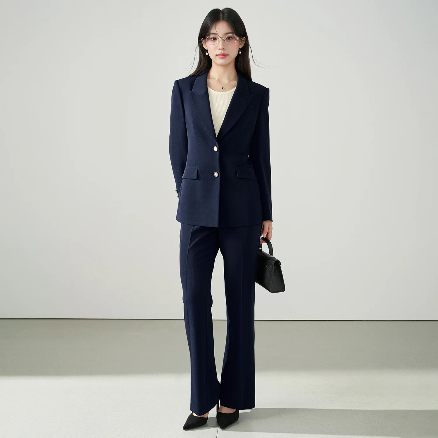 

Allingentle Drak Blue Women's 2 Piece Set Two Button Fashion Women Pantsuit Set for Office Outfits Customize