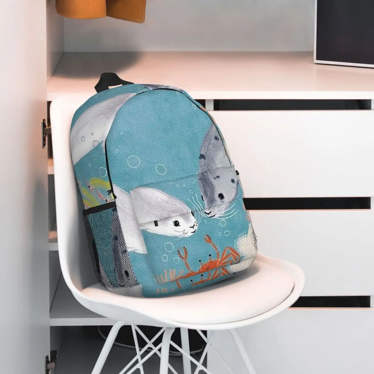 Cartoon Adorable Seal Underwater Backpack Student BookBag Kids School Bag Laptop Shoulder Bags for Men Women