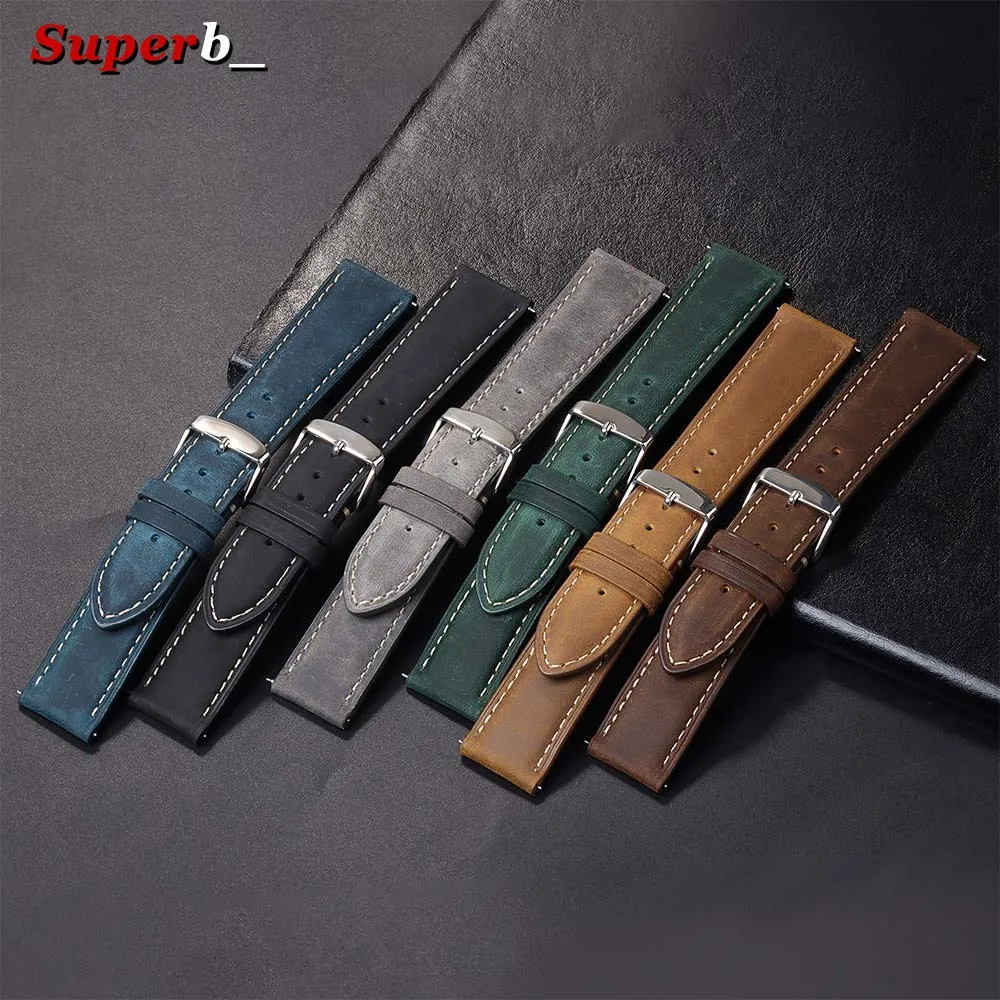 18mm 20mm 22mm Uhrenarmband aus echtem Kalbsleder, Ersatzarmband, Vintage braunes Armband, Schnellverschluss-Armband für Herren und Damen – Detail 5