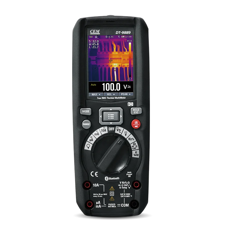 

Professional Digital Multimeter with 7.5mm Focal Length Four Color Palettes 6000 Counts Voltage Ohm Current Meter Test Leads