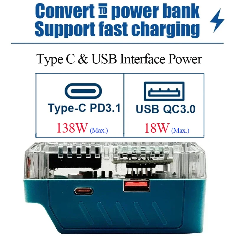 BAT618 Lithium Batterij Adapter Converter Voor Bosch 18V Li-Ion Batterij Oplader USB Type C Power Bank 1018K AL1820CV