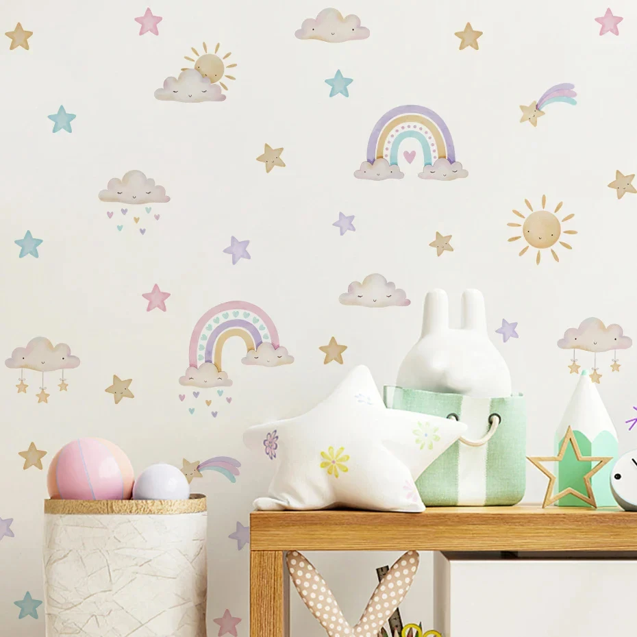 Calcomanías de pared coloridas de arcoíris, sueños, nubes y estrellas, pegatinas para guardería de bebé, habitación de niños, sala de juegos, dormitorio, decoración del hogar