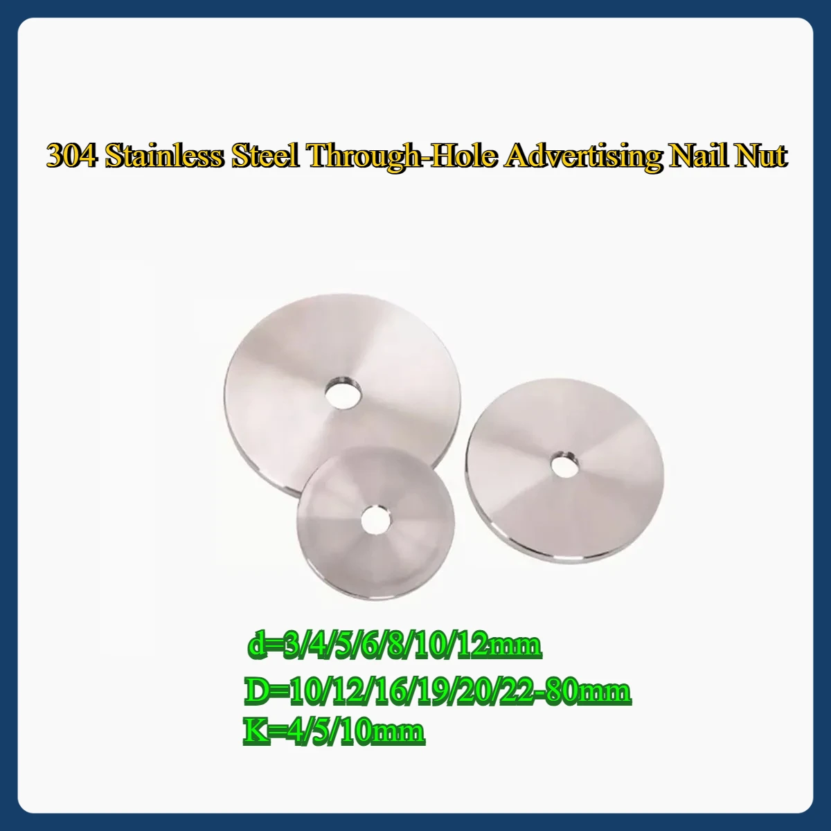 

304 Stainless Steel Through-Hole Advertising Nail Nut Thin Flat Decorative Glass Fixed Round Screw Cap M3M4M5M6M8