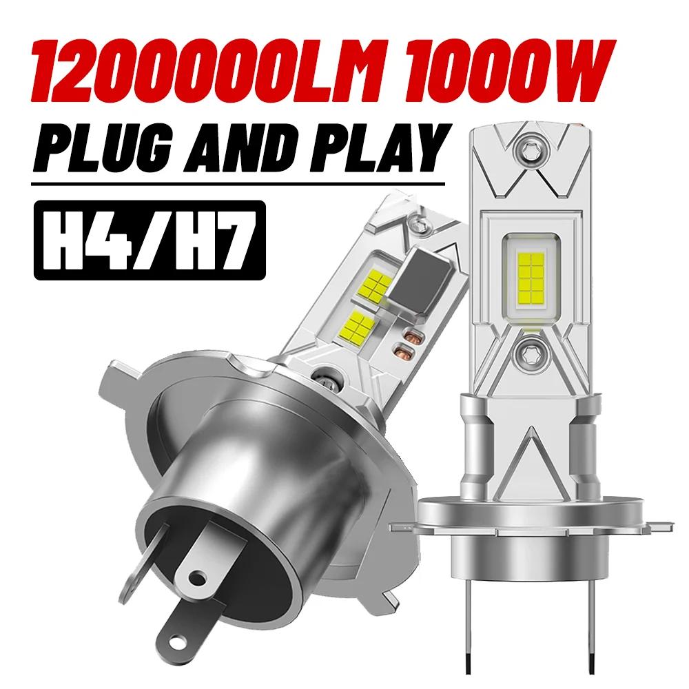 1000W H7 H4 LED Lights for Car Headlight Bulb 1200000LM Mini Wireless Auto Lamp +1000% Bright Spotlights Automobile Headlamp 12V