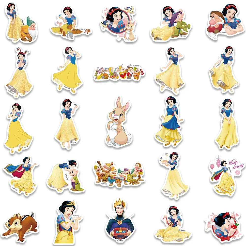50PCS Disney Cartoon Anime Stickers Kawaii Snow White Graffiti Decals for Skateboard Bicycle Luggage Guitar Laptop Kids Sticker