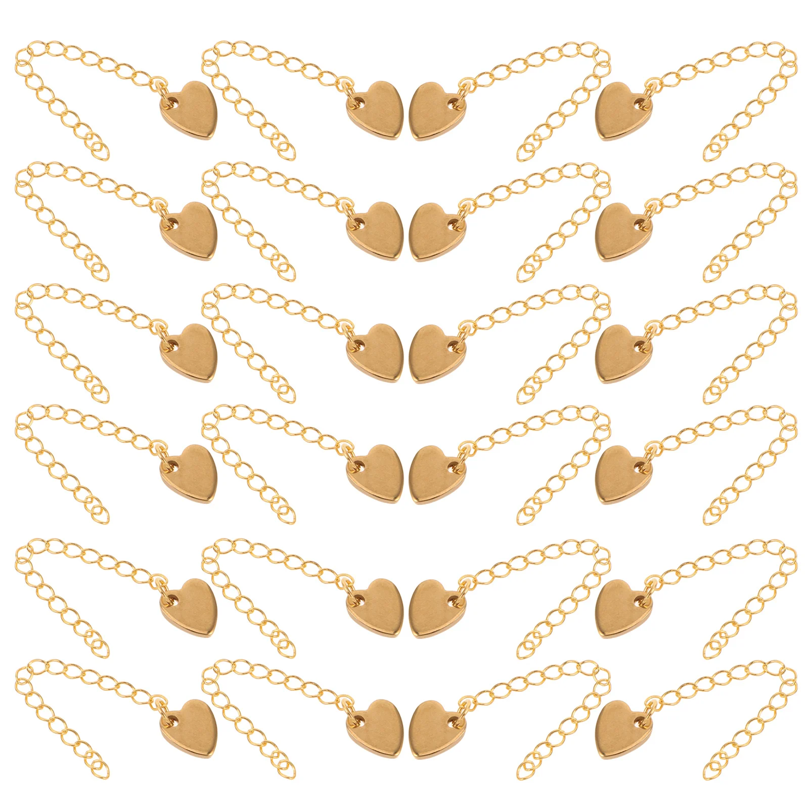 

30Pcs Stainless Steel Heart Chain Extenders 65Mm Adjustable Jewelry Extension Chains for Necklaces Bracelets Anklets Heart Charm