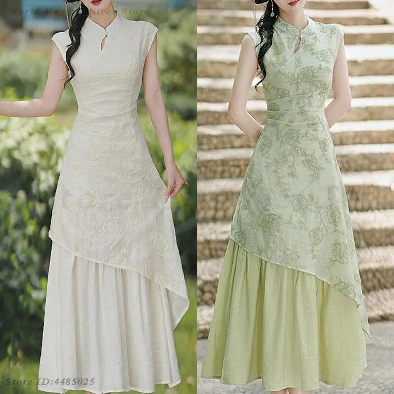 

New Chinese Style Dress Vintage Improved Cheongsam Girls' Sleeveless Fairy Vestidos Traditional Oriental Female Elegant Qipao