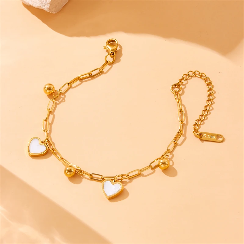 DIEYURO 316L Stainless Steell Heart Double-deck Bracelet New Trend Small Round Bead Non-fading Love Hand Chain Jewelry Gift image 3